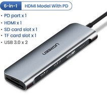 유그린 허브 맥북허브 알류미늄 SPACE GREY C타입 3.0 USB허브, 6-in-1 HDMI With PD