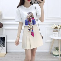 짧은 소매 티셔츠 높은 허리 치마 투피스 세트
