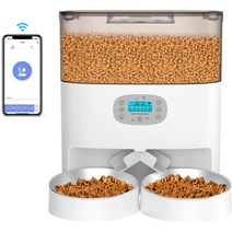 HoneyGuaridan 자동 먹이기 고양이 개 작은 동물용 다두기 6L대용량 wifi 접속 스마트폰 원격식 정시 정량, 02 스마트식(화이트)