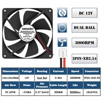 더블 볼 120x120x25mm 냉각 팬 DC 5V 12V 24V 48V 12cm 120mm 쿨러 팬 12025 컴퓨터 케이스 팬 Btc 서버 PC 팬, 12V Ball 2P 3000RPM