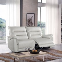 USB 2인용 전동 리클라이너 양방향 가죽소파, 흰색
