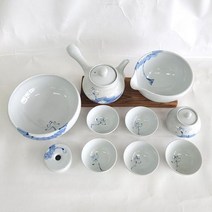 백자 신 청화 연꽃 5인 풀 다기세트