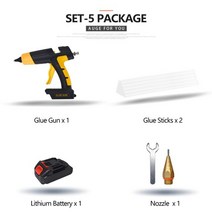 무선글루건 핫멜트 21v 120w 도구 디지털 디스플레이 온도 조절기 교체 배터리 사용 11mm 접착제 스틱 순수 구리 노즐, 세트 5, SET3