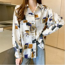 스타일아유 여성 셔츠 카라 럭셔리 패턴 기하학 나염 블라우스 긴팔 가을 베이직 오피스룩 출근룩
