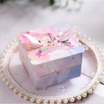 자장가 오르골 수동 종이 악보 딸 생일 선물 웨딩 파티 사탕 상자 좋은 품질 베이비 꽃, 푸른, 20개, 8.3x8.3x.5.7cm