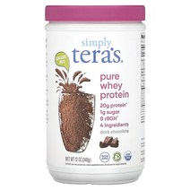 Teras Whey 목초 사육 심플리 퓨어 유청 단백질 공정 무역 다크 초콜릿 코코아 340g(12oz) 웨이프로틴 류신 빠른 흡수 헬스보충제 근육 성장 회복 체중 관리
