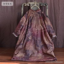 여성 가을 겨울 누빔원피스 누비옷 빈티지 향운사 프린트 린넨 여성 패딩 뉴타임즈 D499K634