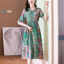 반팔 여름 린넨 쉬폰 플리츠 롱 원피스 추천 우아한 넥 미디 프릴 반팔 드레스 여성용 가벼운 비치 여름 스