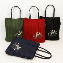 여성가방 세로누빔 꽃자수 가방-소 토트백