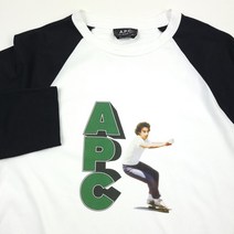 $165 APC 발레리안 로고 라글란 블랙 & 화이트 그래픽 티 티셔츠 남성 사이즈 미디엄 셔츠 남성