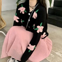 핑크 로즈 패턴 니트 가디건 128