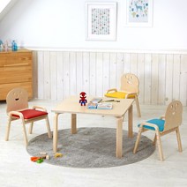 토리 원목 유아 쿠션의자 정사각 책상세트 2-7세, 유아 정사각 분홍 책상 / 쿠션의자 빨강+파랑