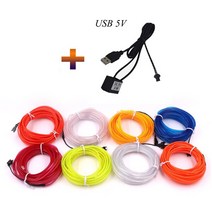 밝은 6mm 5V USB EL 철사 LED 네온 빛 표시 밧줄 유연한 스트립 램프 인버터 커넥터 댄스 파티 차량 장식, [02] USB EL wire, [04] 5m, [01] WHITE