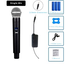 방송마이크 강의 유튜브 마이크 무선 마이크 핸드 헬드 듀얼 채널 주파수 uhf 고정 동적 마이크 가라오케 웨딩 파티 밴드 쇼 교회 핫, 1 마이크 3.5mm