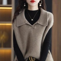 가을과 겨울 여성 골프 의류 여성 골프 자켓 니트 양복 조끼 여성 가을 및 겨울 새로운 한국 버전의 단색 느슨한 민소매 스웨터 풀오버 양복 조끼