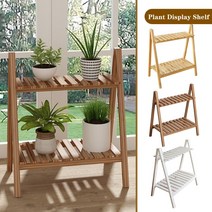거실 화분선반 화분 스탠드 식물선반 wooden plant stand 2 tier foldable flower pot display shelf rack mini plant 꽃, 구운 색