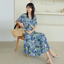프롬코 여성용 바캉스룩 휴양지 롱 랩 원피스 FRC166