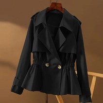 Yanrz 여자 쇼트 트렌치코트 봄가을 조임 더블 코트