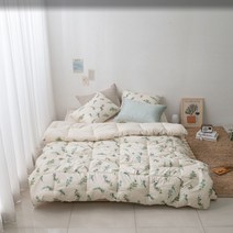 [이불삼촌] 국산 내추럴 광목 나뭇잎 패턴 순면 100% 4계절 향균솜 차렵이불