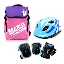 에어워크 마리 핑크 아동 인라인 스케이트 보호장비 세트 / 인라인 가방+헬멧+보호대, 헬멧_블루/가방_핑크:보호대_블루_M