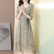 프린트 슬리밍 5부 소매 원피스 투톤 나염원피스 나염스커트