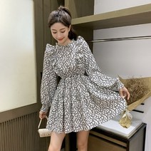블랙쉬폰원피스 작은 키 플라워 여성 봄옷 허리보정 페블럼라인 패치워크 긴 소매 2069501145