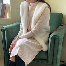 [파인스토리]심플 단아한 밍크 퍼 롱 조끼 베스트