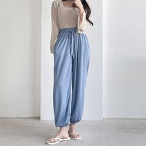 봄 여름 찰랑 끈 밴딩 레이온 스판 쿨 아이스 빅사이즈 냉장고 배기 조거 팬츠 바지