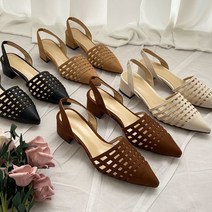 스웨이드 펀칭 뾰족코 미들굽 슬링백 RJ-as2006