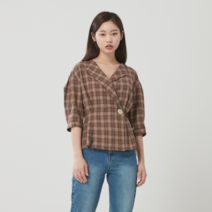 [랩] 우븐 V카라 허리핏 원버튼 블라우스 AL3WB881