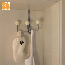 옷걸이 빈티지 우드볼 후크 도어 코트랙 방문 회전형, 크림 화이트  후크 3 후크