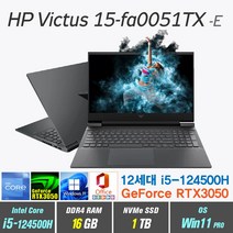 HP Victus 15-fa0051TX + Win11 Pro 포함 / RTX3050 / 인텔12세대 i5 / 게이밍노트북, 16GB, 1TB, 인텔 12세대 i5 12450H, Mica Silver