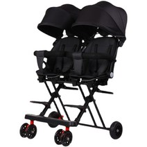 유모차 트라이크 쌍둥이 경량유모차 어린이 유아, 검은색 양산  레인 커버 쿠션이 있는 싱글 휠