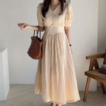 L.ONLINE SHOPV넥 플레어원피스 아일렛드레스 맥시롱 심플룩 2컬러 원피스 하객룩 트위드원피스 쉬폰원피스 뷔스티에원피스
