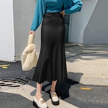 다이뻐 리틀깽스 슬림 에스라인 백화점퀄리티 가을겨울 부드러운 비스코스 우아한 하객패션 여성스러운 라인이 살아있는 프릴 머메이드 니트 롱스커트