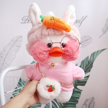 PKTOYS 소녀하트 캐릭터 큐티덕 피규어 숄더 겸 크로스백 깜짝 변신빵빵덕오리인형 옷, 파우더 무 헤어 밴드 파우더 티셔츠 체인 가방, 핑크 오리 30cm