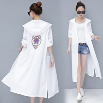 바람 이른 봄 수 놓은 윈드 브레이커 여성용 카디건 2023 뉴 여름 아이스 실크 선 스크린 중간 길이 코트 얇은 코트