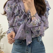 SAMARA 쉬폰 플로럴 셔링 꽃무늬 블라우스 YJ