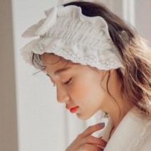 루블리 프리미엄 포켓 자수 레이스 이중지면 샤워 가운 세트, 1개, 세안밴드-아이보리