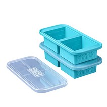 Souper Cubes 뚜껑이 있는 2컵 엑스트라 라지 실리콘 냉동고 트레이 - 2팩 4개의 완벽한 분량 수프 스튜 소스 또는 식사 냉동(컵 2개 아쿠아 색상 2팩 뚜껑 포함)