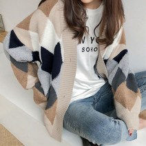 엄마 알록달록 클레식 체크무늬 루즈핏 가디건 30대 니트가디건 미씨