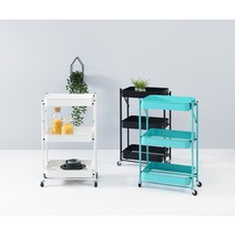 아이퍼스 이동식 트롤리 주방 미용실 카트 웨건 3단 접이식, 아이보리