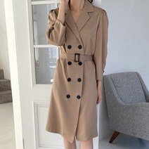 타니즈 제페 하객룩 더블버튼 셔링 7부소매 여성 트렌치 원피스