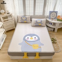 StyleDr 캐릭터 아이스 쿨매트 매트리스커버 매트리스 세트, 통학 펭귄