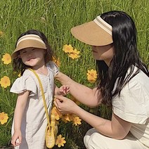 미미샵 아동 썬캡 성인 커플 아이랑 맘커플 여성 여름 모자 라피아 (미미샵헤어밴드증정)