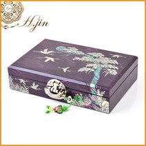 H.jin 송학 자개 한지보석함 나전칠기 (장태복 문화재기능인 작품) 예단함 예단비 용돈상자 결혼선물 상견례 사돈 부모님 답례품, 적송학