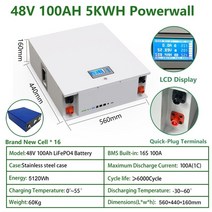 전동킥보드보조배터리 power wall 48v 200ah 100ah lifepo4 배터리 팩 5kwh 10kwh powerwall 6000 주기 태양열 리튬 이온 배터리 32, 48v 100ah 파워월, 48v 100ah 파워월