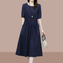 여성 여름 편한 A자 린넨 라운드넥 시원한 심플 반팔 원피스