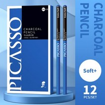 피카소 12 Pcs 스케치 연필 블랙 세트 드로잉 예술가 숯 아트 용품, Softer x12