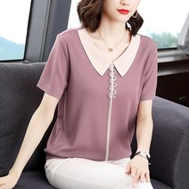 Makone 여자 봄가을 상의엄마 여름 루즈핏 상의 40-50대 빅사이즈 반팔 반팔 티셔츠 여